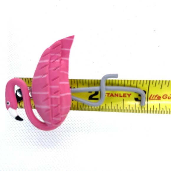 Pink Flamingo Brooch Pin Pierced Dangle Earring Set Handcrafted Lightweight VTG - Picture 7 of 12